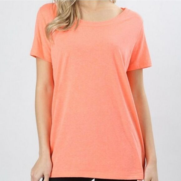 NWT Zenana Outfitters Deep Coral Short Sleeve Tee - Picture 2 of 7